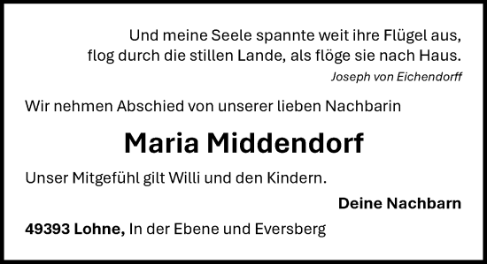Anzeige von Maria Middendorf von OM-Medien