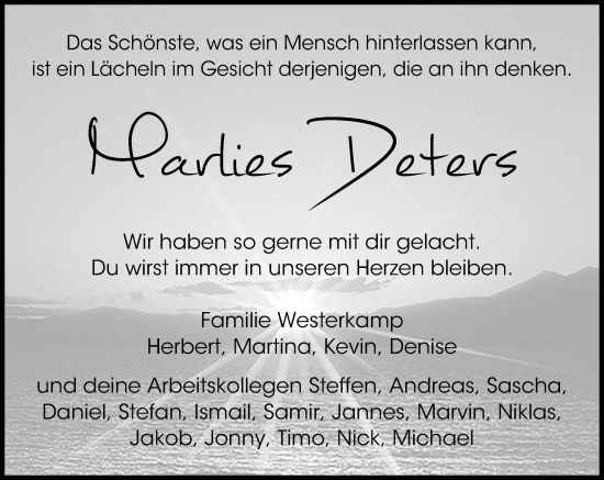 Anzeige von Marlies Deters von OM-Medien