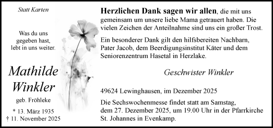 Anzeige von Mathilde Winkler von OM-Medien