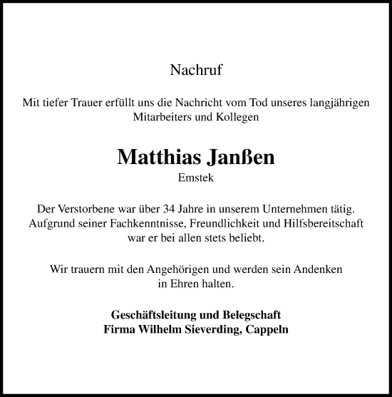 Anzeige von Matthias Janßen von OM-Medien