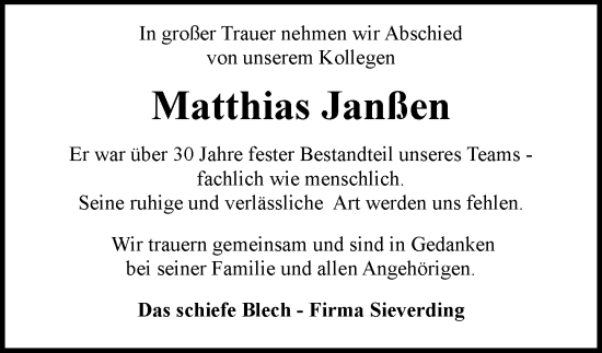 Anzeige von Matthias Janßen von OM-Medien