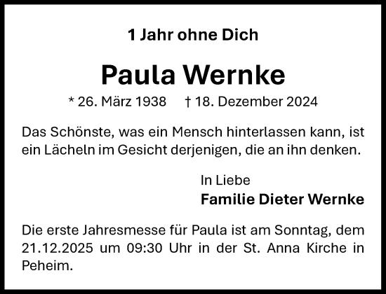 Anzeige von Paula Wernke von OM-Medien