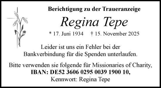 Anzeige von Regina Tepe von OM-Medien