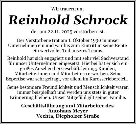 Anzeige von Reinhold Schrock von OM-Medien