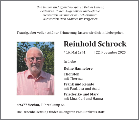 Anzeige von Reinhold Schrock von OM-Medien