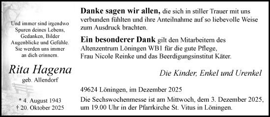 Anzeige von Rita Hagena von OM-Medien