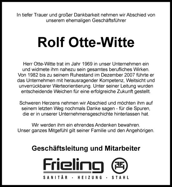 Anzeige von Rolf Otte-Witte von OM-Medien