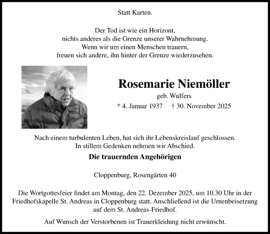 Anzeige von Rosemarie Niemöller von OM-Medien