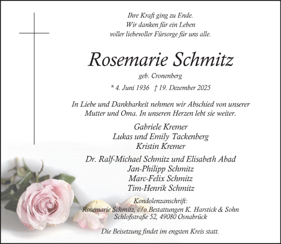 Anzeige von Rosemarie Schmitz von OM-Medien