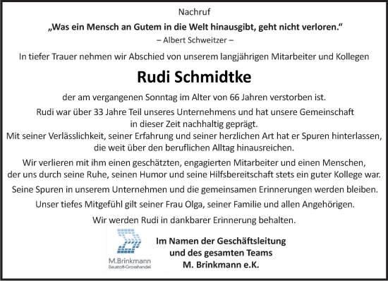Anzeige von Rudi Schmidtke von OM-Medien