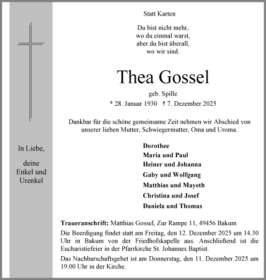 Anzeige von Thea Gossel von OM-Medien
