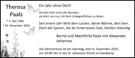 Anzeige von Theresa Paals von OM-Medien