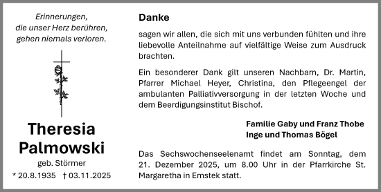 Anzeige von Theresia Palmowski von OM-Medien