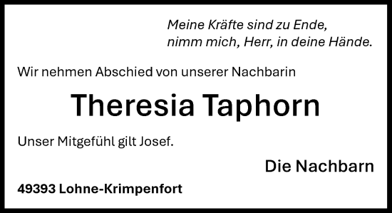 Anzeige von Theresia Taphorn von OM-Medien