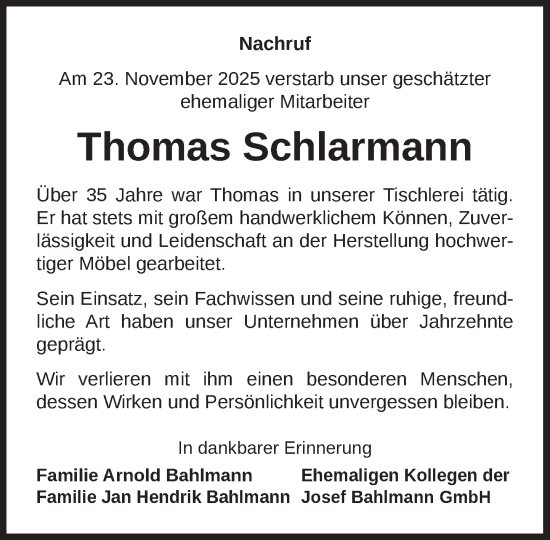 Anzeige von Thomas Schlarmann von OM-Medien