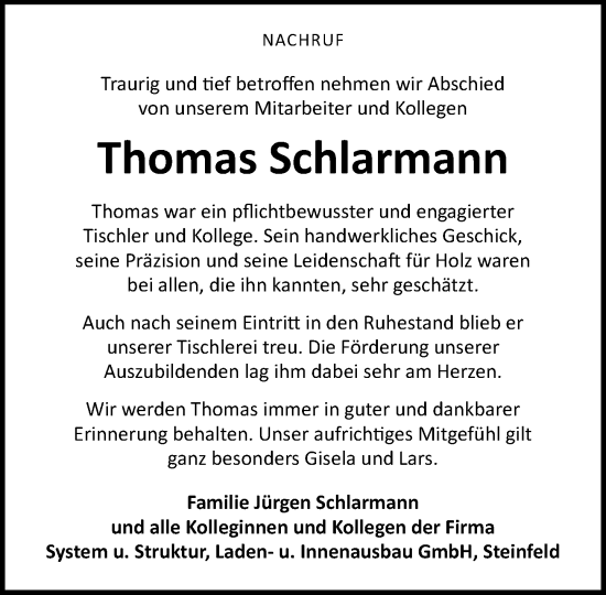 Anzeige von Thomas Schlarmann von OM-Medien