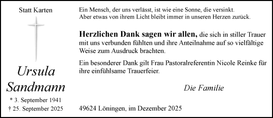 Anzeige von Ursula Sandmann von OM-Medien