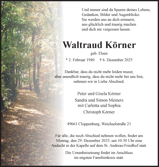 Anzeige von Waltraud Körner von OM-Medien