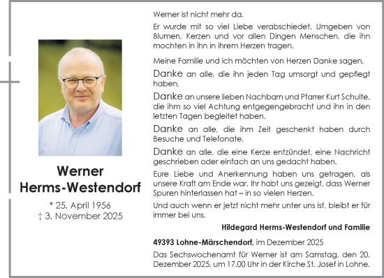 Anzeige von Werner Herms-Westendorf von OM-Medien