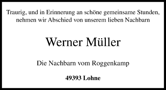 Anzeige von Werner Müller von OM-Medien