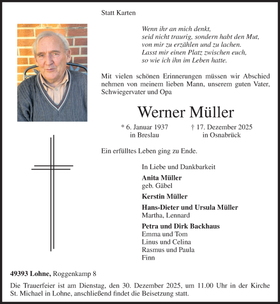 Anzeige von Werner Müller von OM-Medien