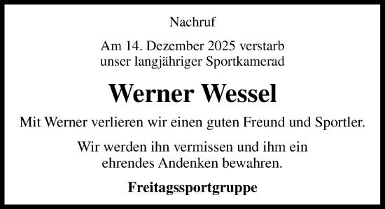Anzeige von Werner Wessel von OM-Medien