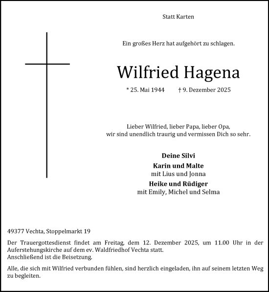 Anzeige von Wilfried Hagena von OM-Medien