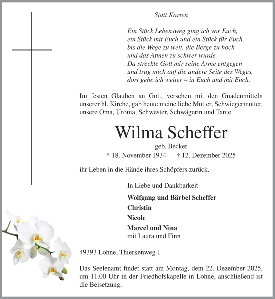 Anzeige von Wilma Scheffer von OM-Medien