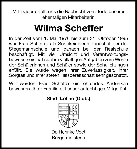 Anzeige von Wilma Scheffer von OM-Medien