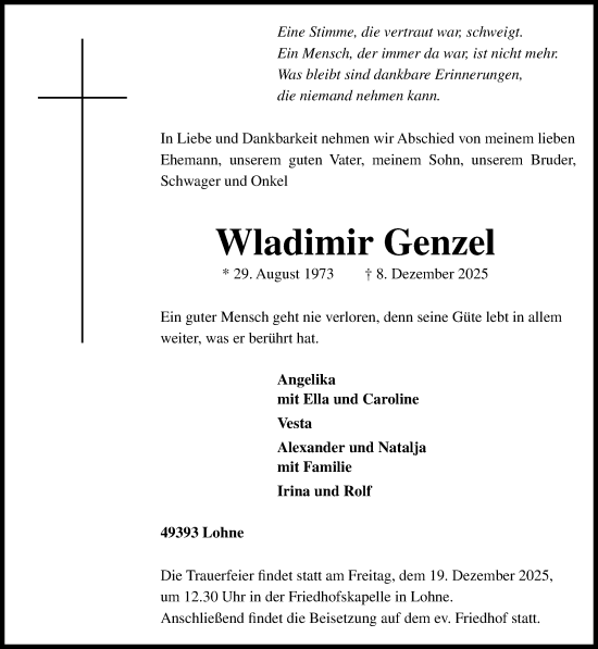 Anzeige von Wladimir Genzel von OM-Medien