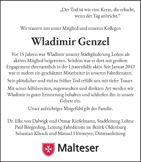 Anzeige von Wladimir Genzel von OM-Medien