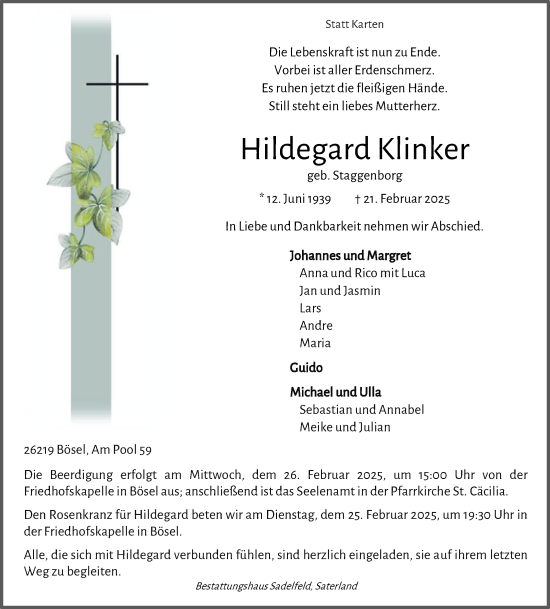 Anzeige von Hildegard Klinker von OM-Medien