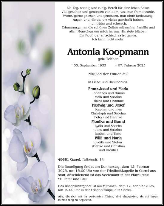 Anzeige von Antonia Koopmann von OM-Medien