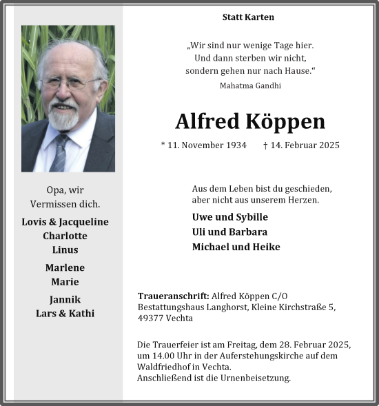 Anzeige von Alfred Köppen von OM-Medien