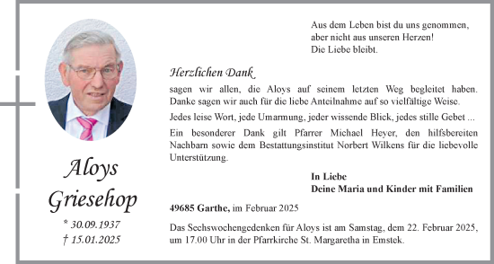 Anzeige von Aloys Griesehop von OM-Medien