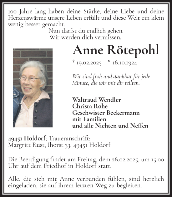 Anzeige von Anne Rötepohl von OM-Medien