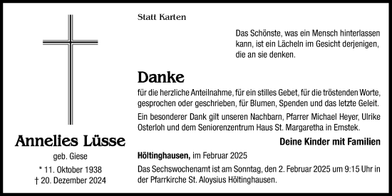 Anzeige von Annelies Lüsse von OM-Medien