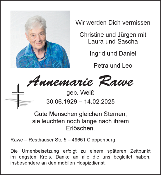 Anzeige von Annemarie Rawe von OM-Medien