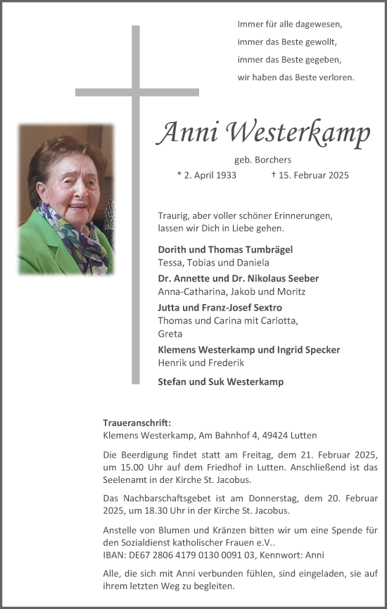 Anzeige von Anni Westerkamp von OM-Medien