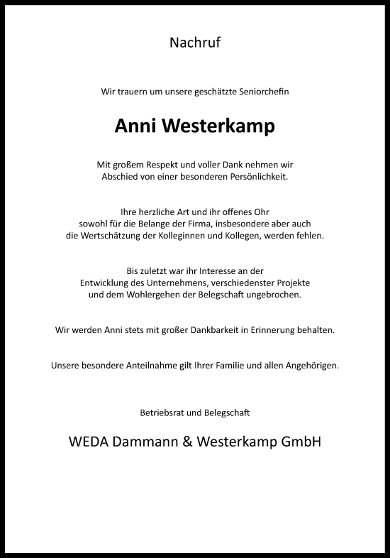 Anzeige von Anni Westerkamp von OM-Medien
