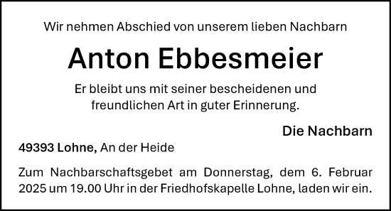 Anzeige von Anton Ebbesmeier von OM-Medien