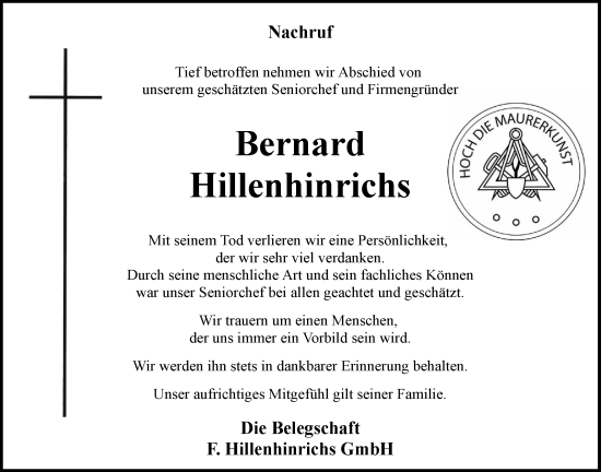 Anzeige von Bernard Hillenhinrichs von OM-Medien