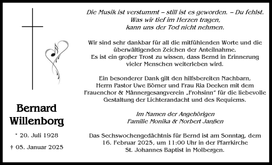 Anzeige von Bernard Willenborg von OM-Medien