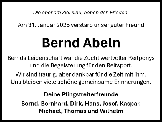 Anzeige von Bernd Abeln von OM-Medien