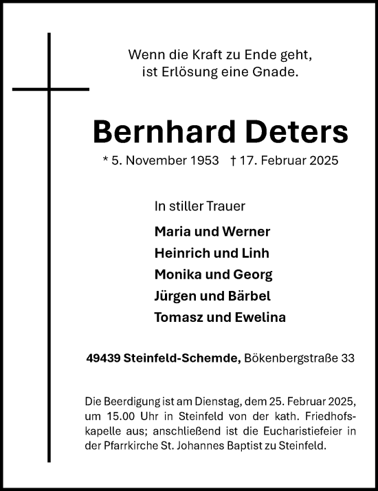 Anzeige von Bernhard Deters von OM-Medien