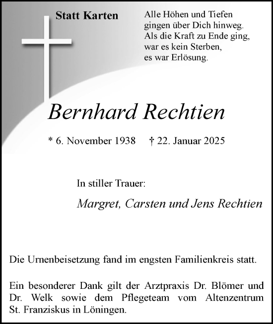 Anzeige von Bernhard Rechtien von OM-Medien