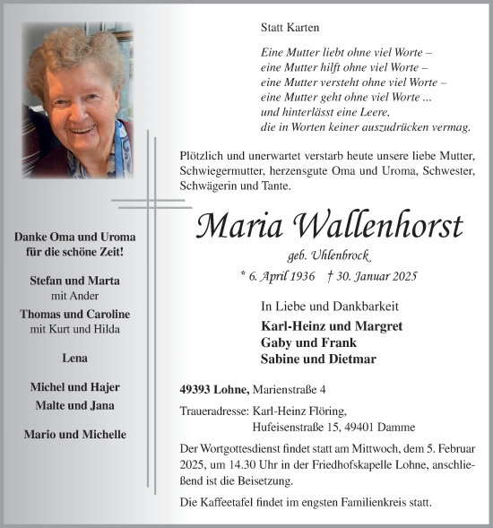 Anzeige von Maria Wallenhorst  von OM Medien
