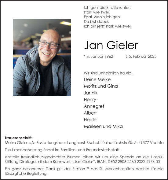 Anzeige von Jan Gieler  von OM-Medien