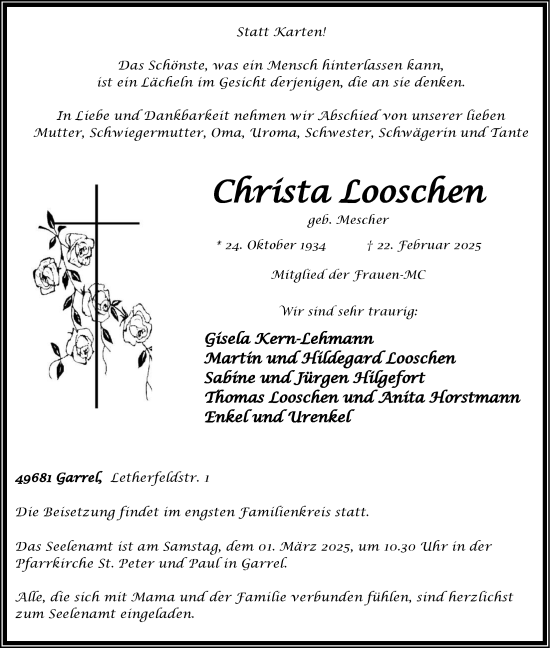 Anzeige von Christa Looschen von OM-Medien