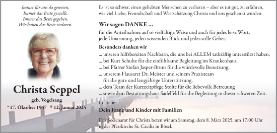 Anzeige von Christa Seppel von OM-Medien